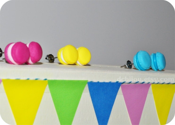 Sweet Treats Collection - Macaron Earrings. Lemon Yellow Macarons. Nickel Free. Miniature Food Jewelry.