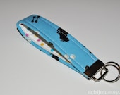 Wristlet Keychain. Fabric Key Fob. Alice in Wonderland. Sky Blue and Polka Dots.