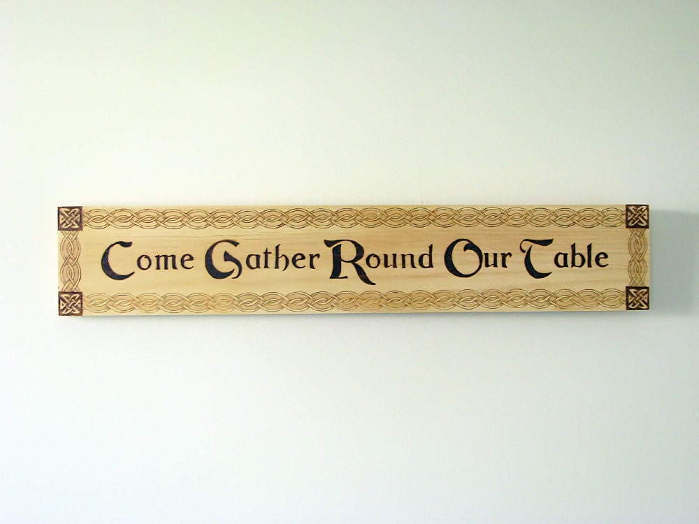 Family Gathering Sign - Wood Pyrography - Dining Room Wall Art
