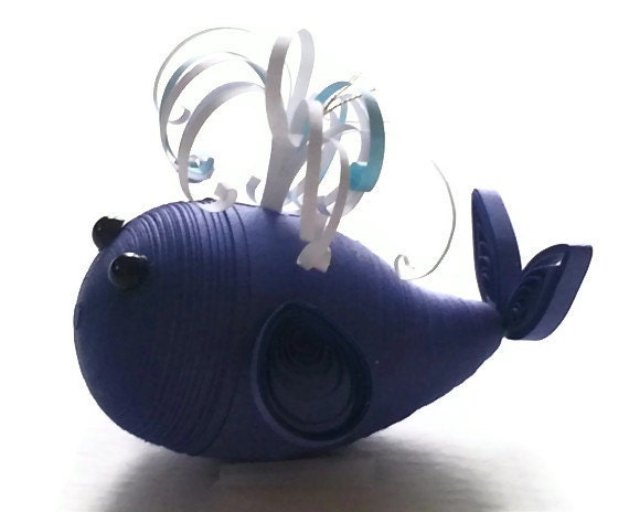Baby Whale Ornament - Paper Quilled Whale in Royal/Dark Blue