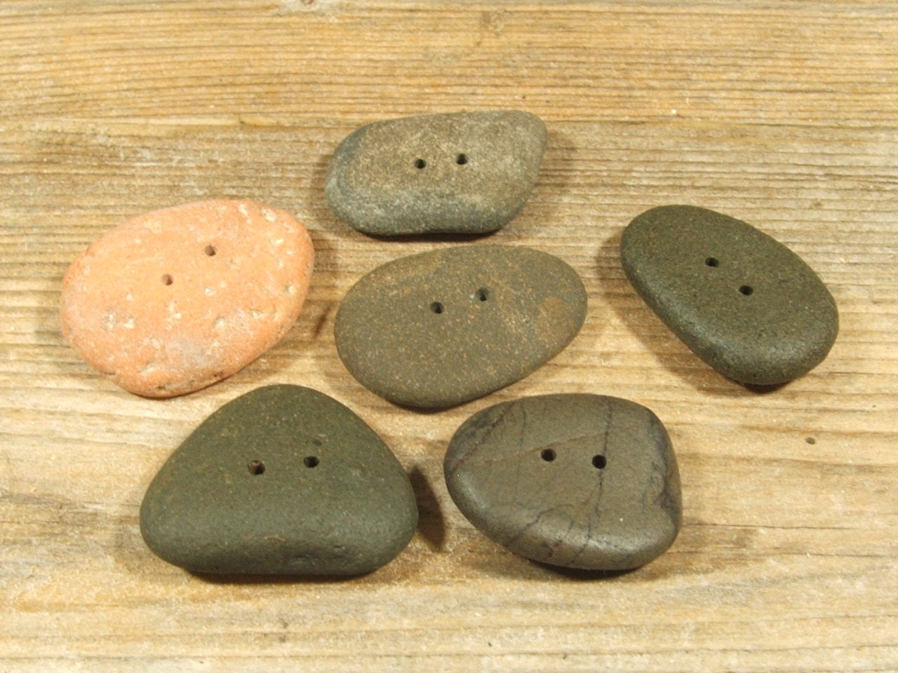 Beach Pebble Buttons. 6 Rustic and Rugged Scottish Stone Buttons 1 1/4 to 1 1/2 inch