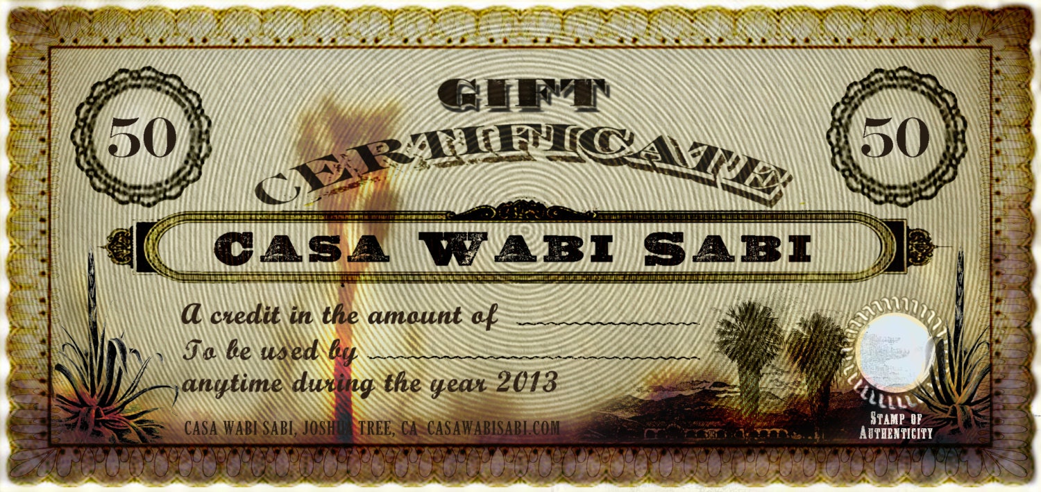 Casa Wabi Sabi Gift Certificate for 50 Dollars