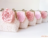 Personalized Bridesmaid Gifts Clutch with Set of 5 Ivory Lace Clutches and shades of Pinks