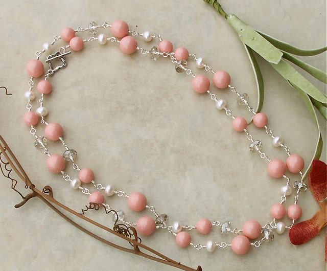 Handmade Swarovski Pearl, Swarovski Crystal, Sterling Silver Long Wrap Necklace, 34"