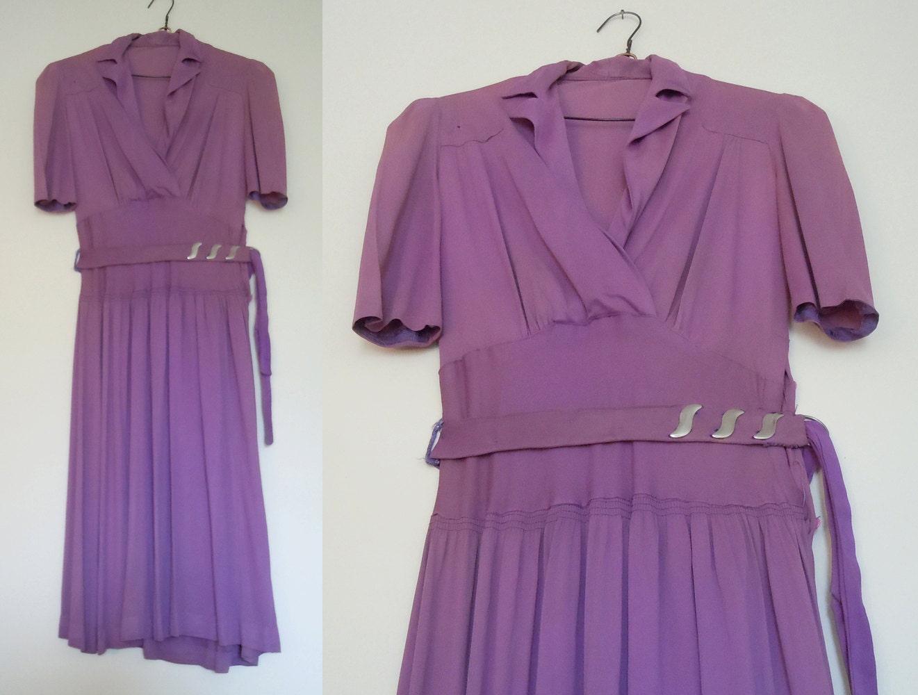 Vintage 1940s Lavender Dress with Silver SSS Belt