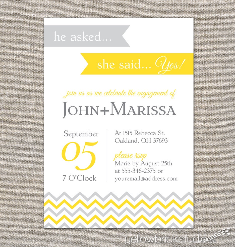 engagement party invitation - She Said Yes - DIY printable file by YellowBrickStudio