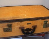 Vintage Suitcase- Leather trimmed suitcase - Vintage Luggage
