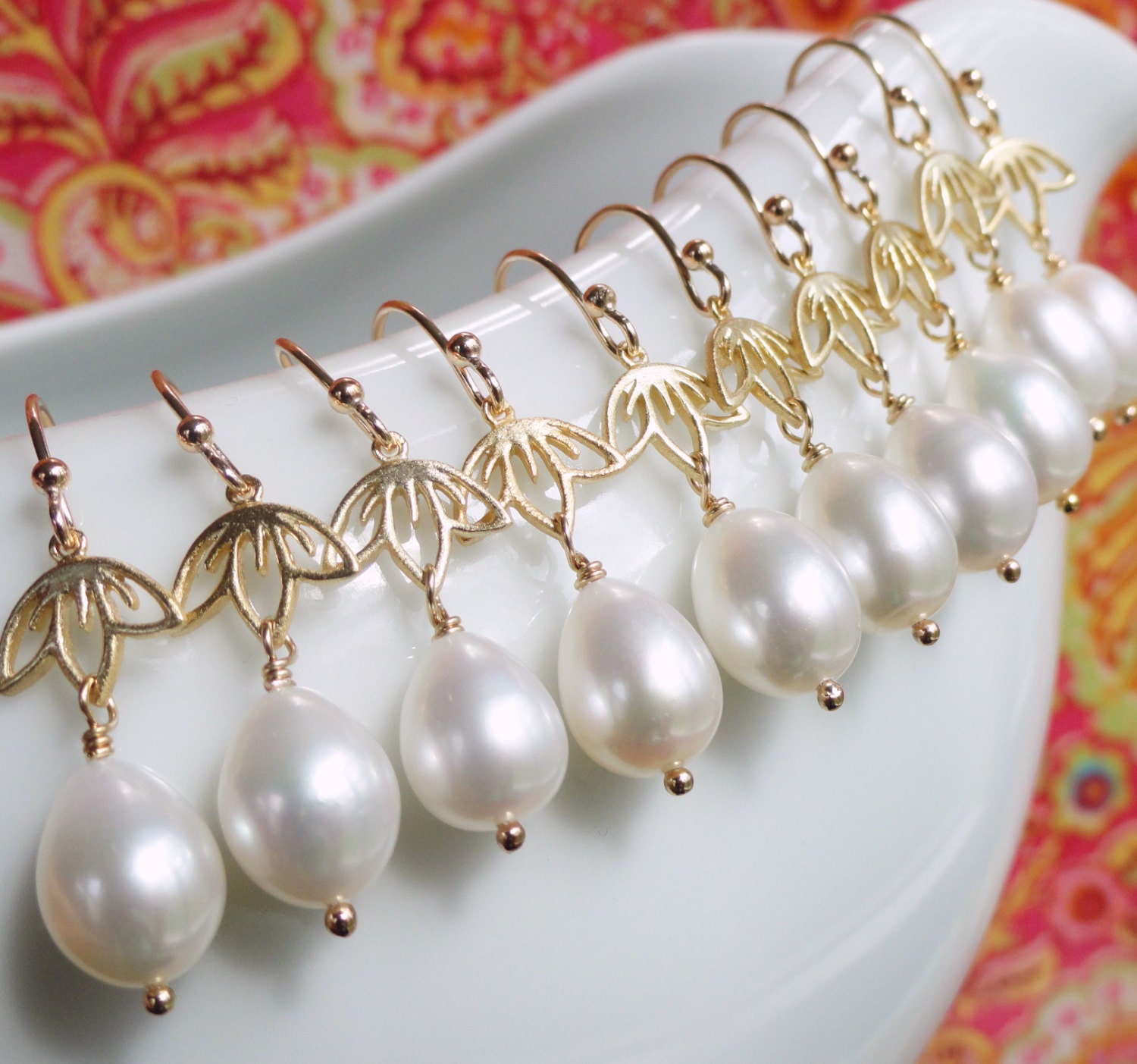 FOUR PAIRS Freshwater Pearl Eaerings, Gold earrings, bridal earrings, bridesmaid gifts, Pearl drop earrings