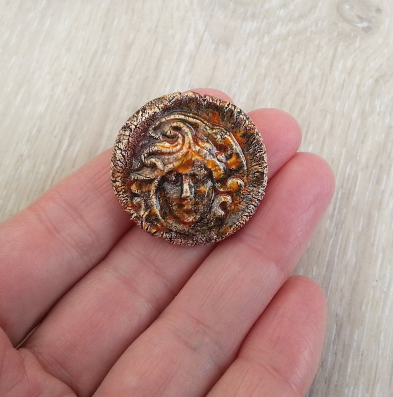 Goddess button and ceramic porcelain  art bead ooak