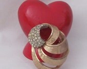 Vintage BSK Goldtone Swirl Brooch - 1950s - Partially Pave