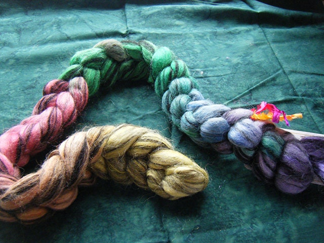 alpaca, bfl, sparkle combed top 4.1oz rainbow gradient