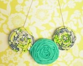 Citrus Statement Necklace, Neon Yellow & Bright Mint  Rosette Necklace, Citrus Rosettes, Summer Fashion