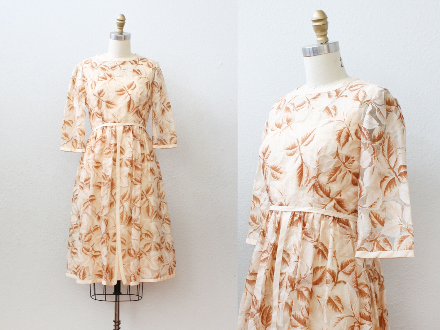 1960s dress / SHEER LEAVES Party Dress / XS S