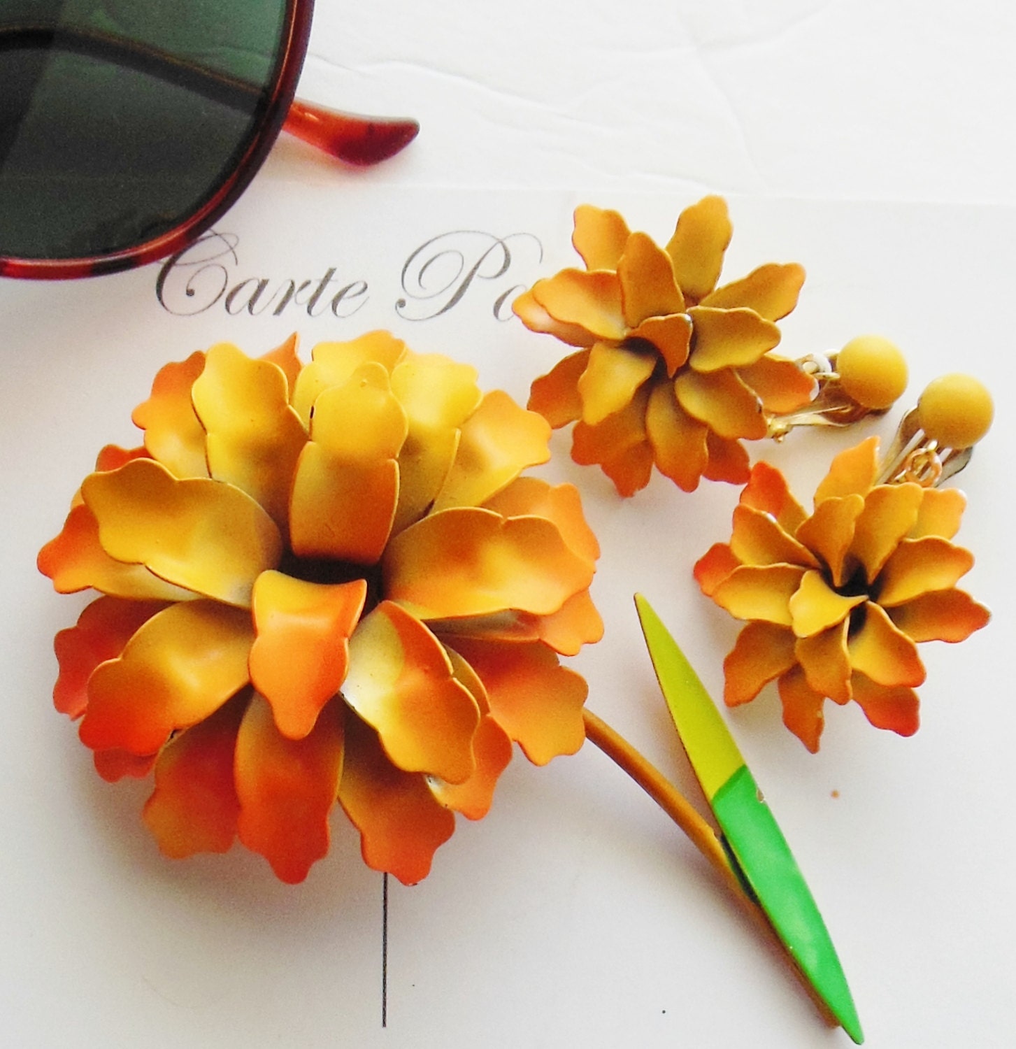 Bright Orange Flower Jewelry Set