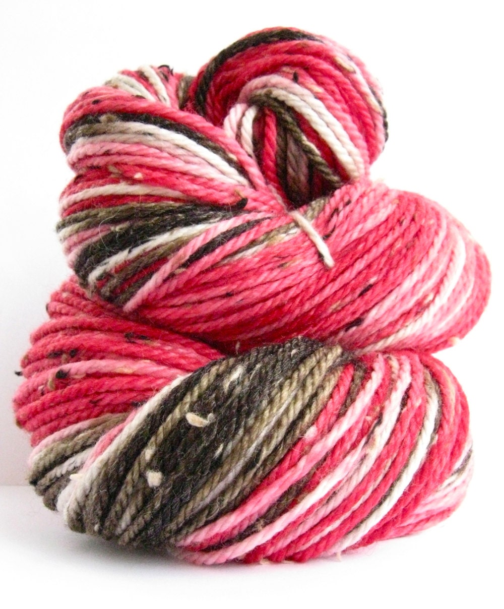 Hand dyed yarn - Superwash Merino, Tweed Aran Yarn in Chocolate Cherry - Preorder.