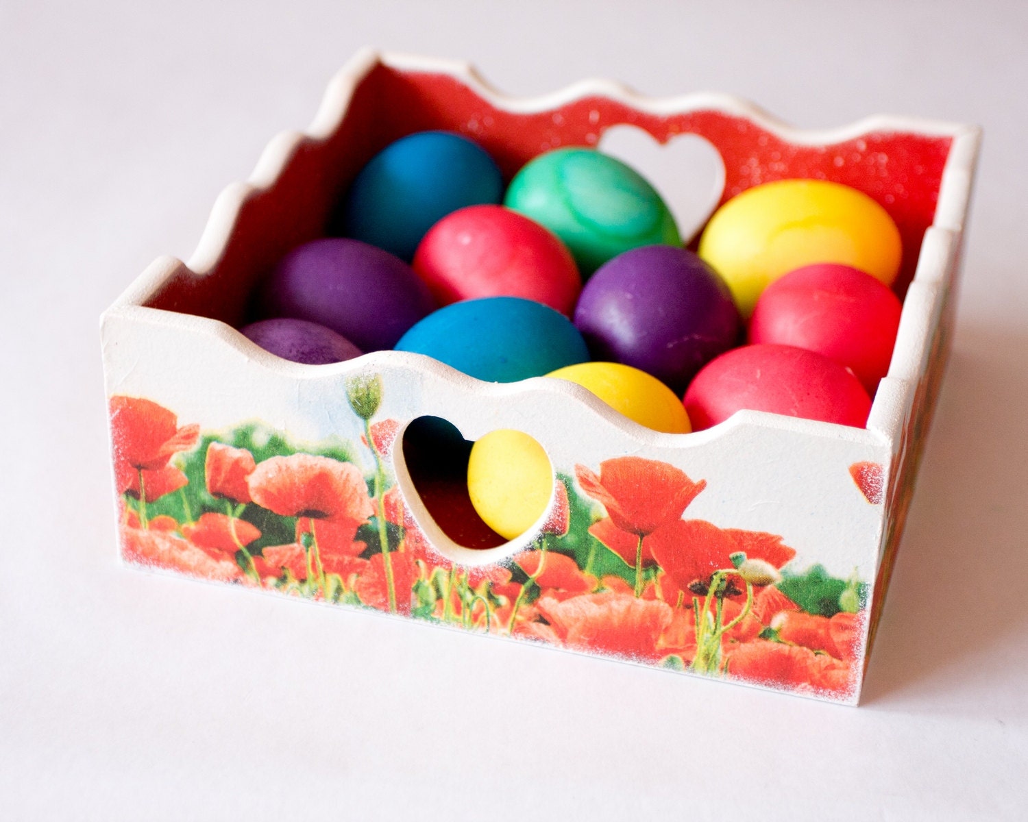 Wooden Bowl, Nature Napkin Holder, Poppy field wooden Trinket Bowl,Red flowers, Decoupage Bowl Rustic, Kitchen Decoration ohtteam