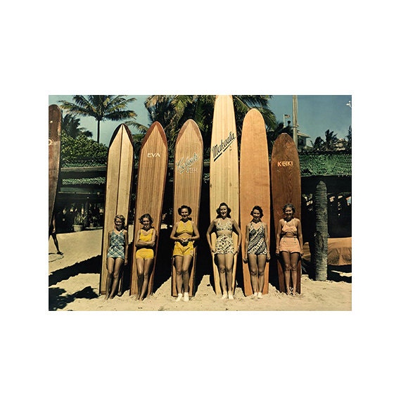 Original Vintage 40's Surf Girls FRIDGE MAGNET made from Sustainable Wood into a Magnet - "Liven up your fridge"