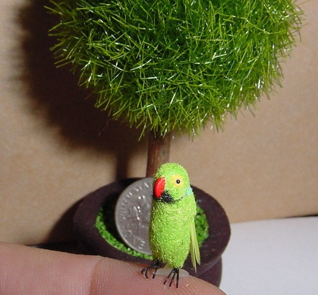 OOAK Dollhouse Miniature Pet Indian Ringneck (Blue, Yellow & Green) Parrot Bird (Made To Order)