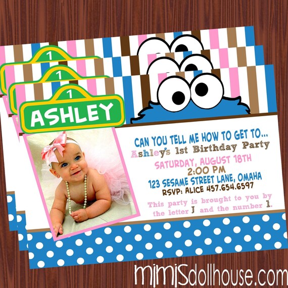 Cookie Monster Invitation- Sesame Street Invitation- Pink Cookie Monster Birthday invitation PDF/JPEG Il_570xn