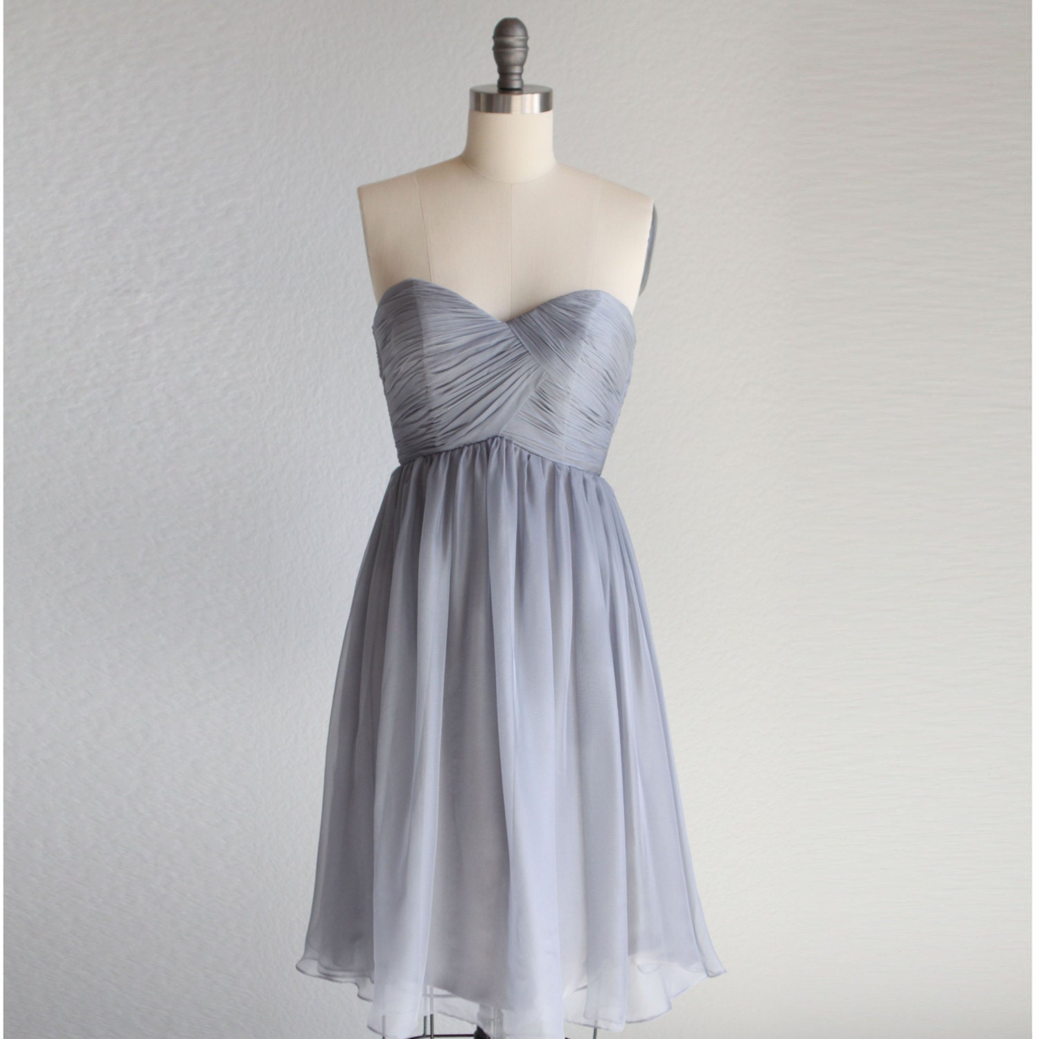 Bridesmaid Dress/party dress/strapless dress/knee length/grey Strapless Prom/ handmade gray (B010)