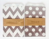 Grey Paper Bags, Choose Between Dots and Chevron - Set of 12 bags