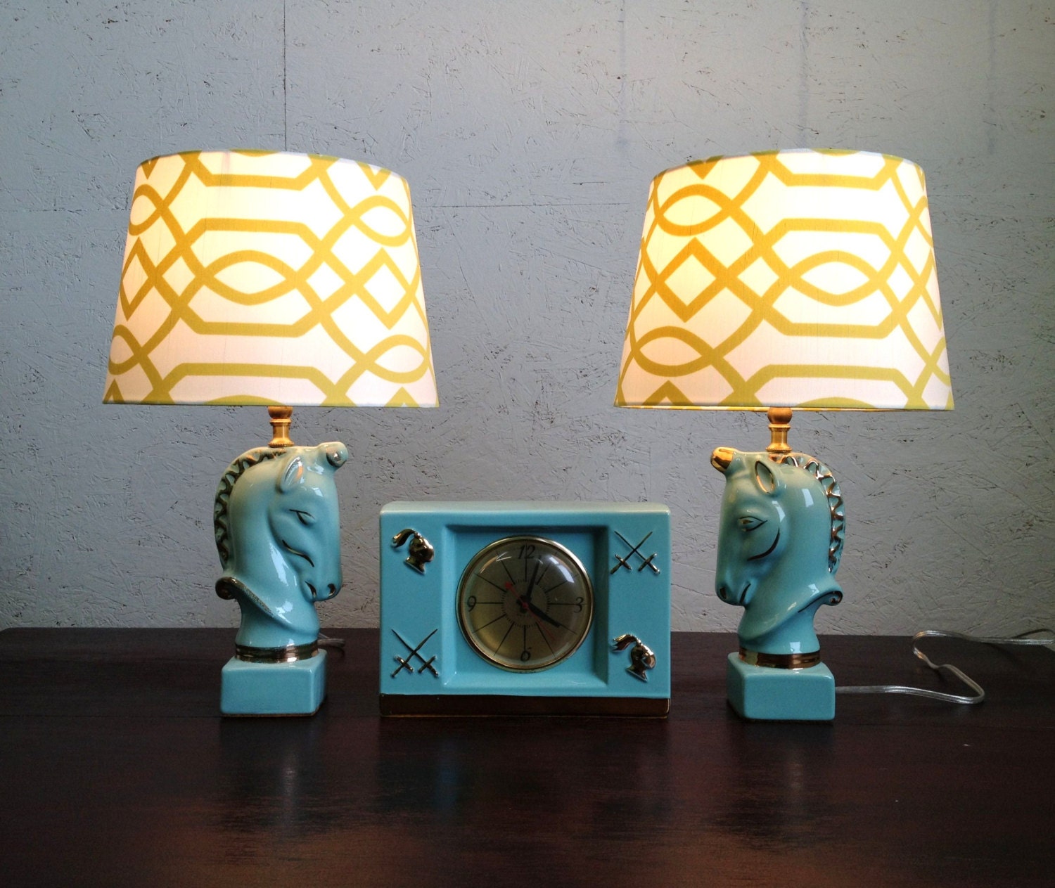 Aqua Unicorn Lamps with Matching Clock