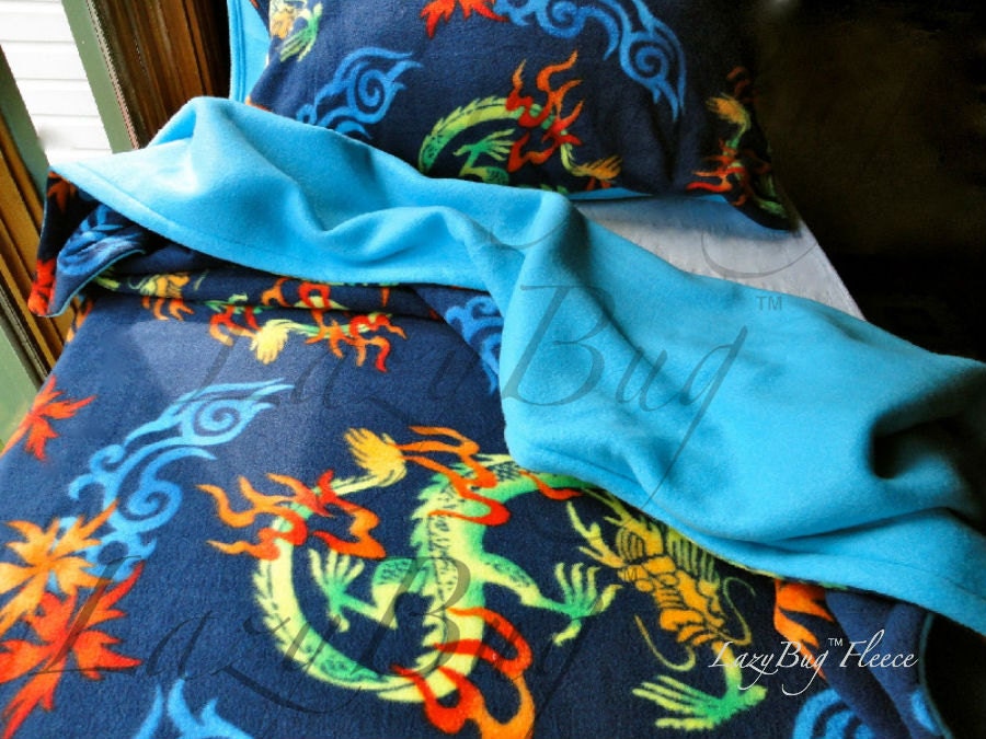 Crib Toddler Fleece Blanket Set 'Chinese Dragons' for Boys & Girls Fits Crib and Toddler Beds
