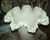 RaRe shabby chic, Paris chic flower, vintage milk glass hobnob fluted flower vase