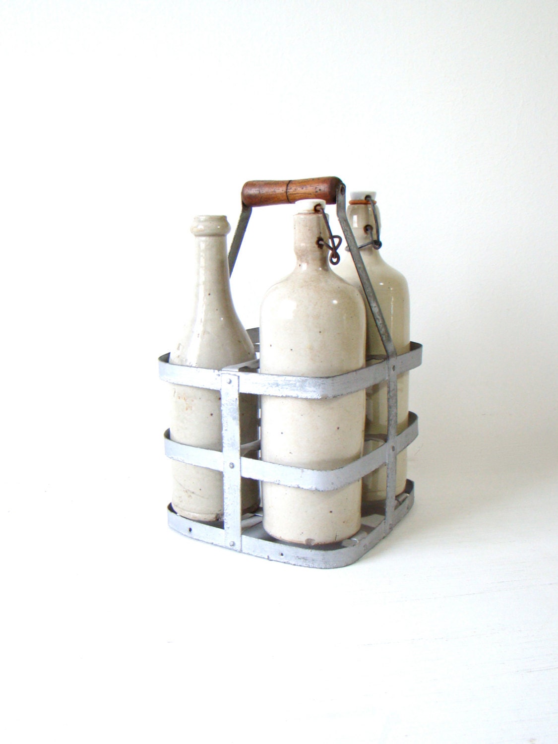 french metal bottle carrier, shabby chic french home decor, 1930s wine bottle carrier, french country cottage decor