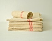 antique french métis kitchen towel, red stripes, vintage french kitchen linens, red and beige, vintage tea towel