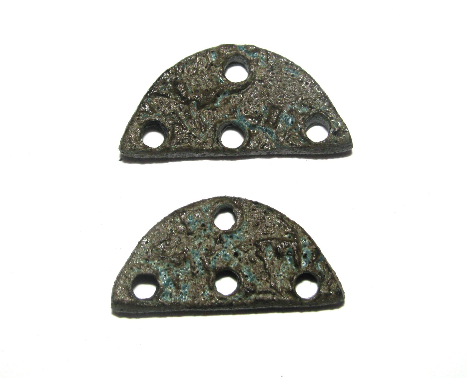 Handmade Ceramic Stoneware Earring Charms Components 1 Pair Seafoam Rustic Primitive
