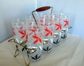 Vintage 1950s Glass Set with Caddy-Libbey-Mid-Century- High Ball Glasses-Cocktails