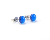 Sapphire blue fused glass stud earrings, transparent glass with surgical steel earring posts