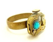 Steampunk Watch Movement Adjustable Ring with Swarovski Crystal
