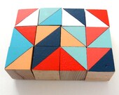 Art Block Magnets - 12 Hand Painted Geometric Wood Blocks 1x1x1" in London Set (Tangerine, Navy, & Aqua)