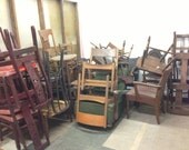 Custom painted, wood, and upholstered chairs