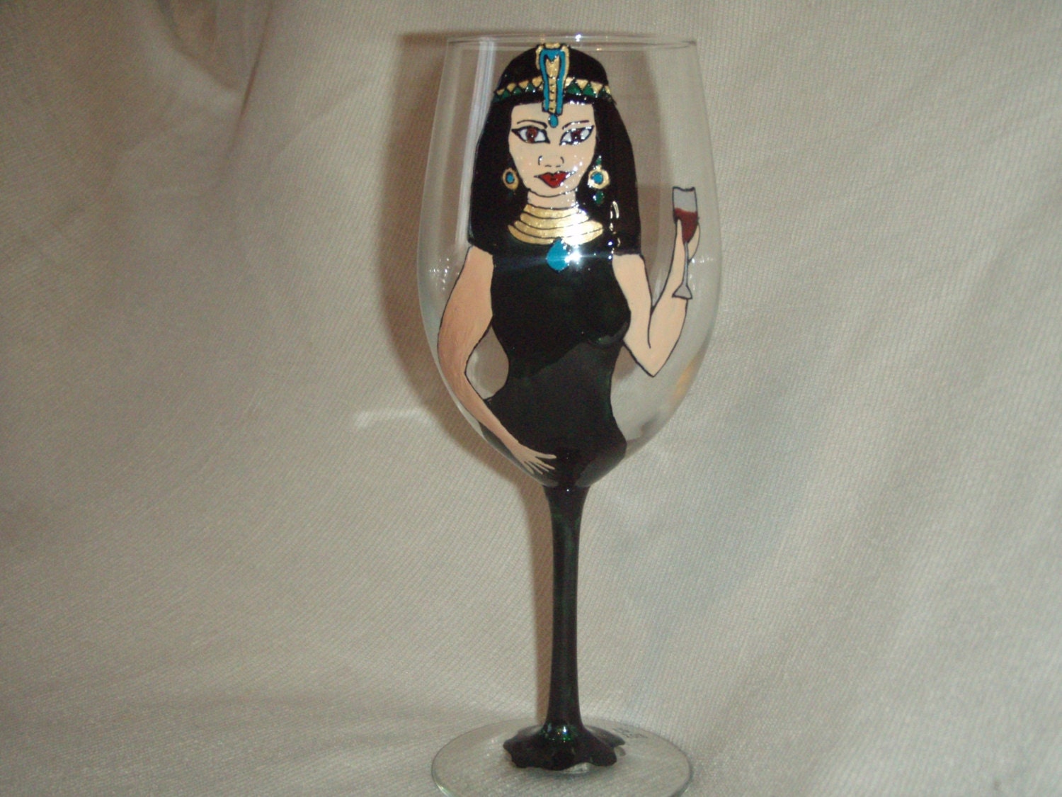 Cleopatra Handpainted Wine Glass