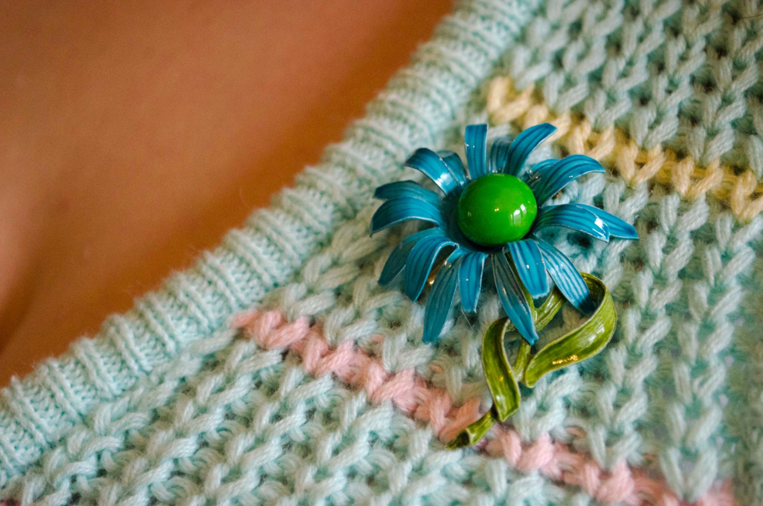 Vintage 1960's Blue Flower Brooch