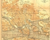 Stockholm City Plan 1898 Vintage Street Map Sweden