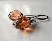 Silvered Peaches - handmade earrings, peach earrings, sterling earrings, glass earrings, pink earrings