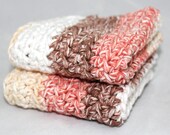 Crochet Dishcloth / Washcloth - Set of 2 - 100% Cotton -Brown, White, Orange, Natural