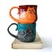 Kitty Cat Mug - Choose Your Color - Hand Thrown Ceramic Coffee Tea Cup - Tabby Cat - Dark Rustic Red Crimson