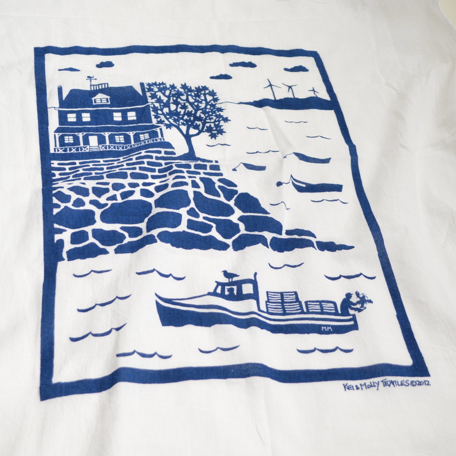 Flour Sack Dish Towel - Lobster Men: Indigo or Red