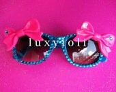 Pretty Crystal Teal & Pink Deco Sunglasses