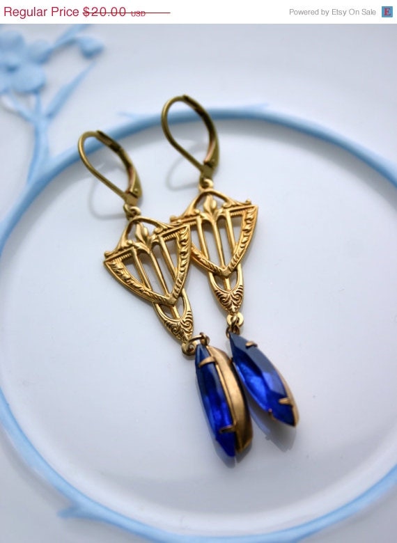 Summer Sale: Sapphire art deco drop earrings