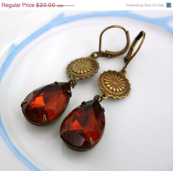 Summer Sale: Western Topaz vintage glass jewel earrings
