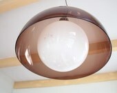 Floating ball in saucer Space Age hanging lamp, made in the 70s, Guzzini Stilnovo era
