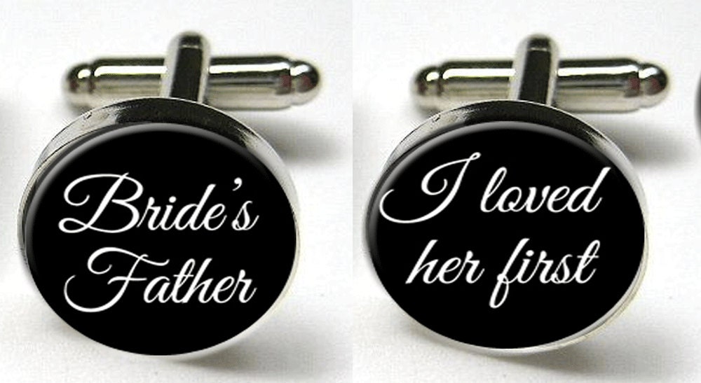 Father of the Bride Silver Tone Bezel CuffLinks Glass Round Trendy Wedding