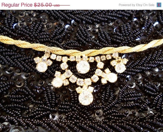 Vintage Rhinestone Necklace 1950's Collectible Hollywood Regency Mad Men Mod Black Tie Formal Rockabilly Jewelry