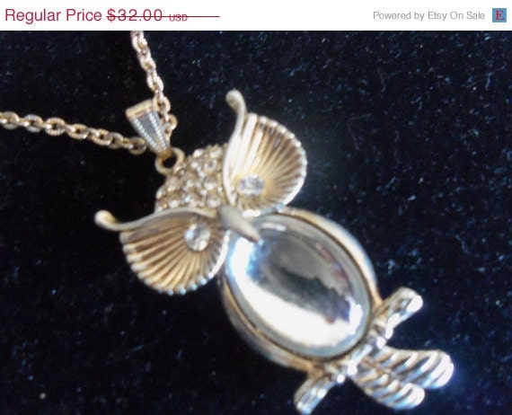 Cute Vintage Owl Rhinestone Necklace Pendant 1960's Retro Collectible Accessory